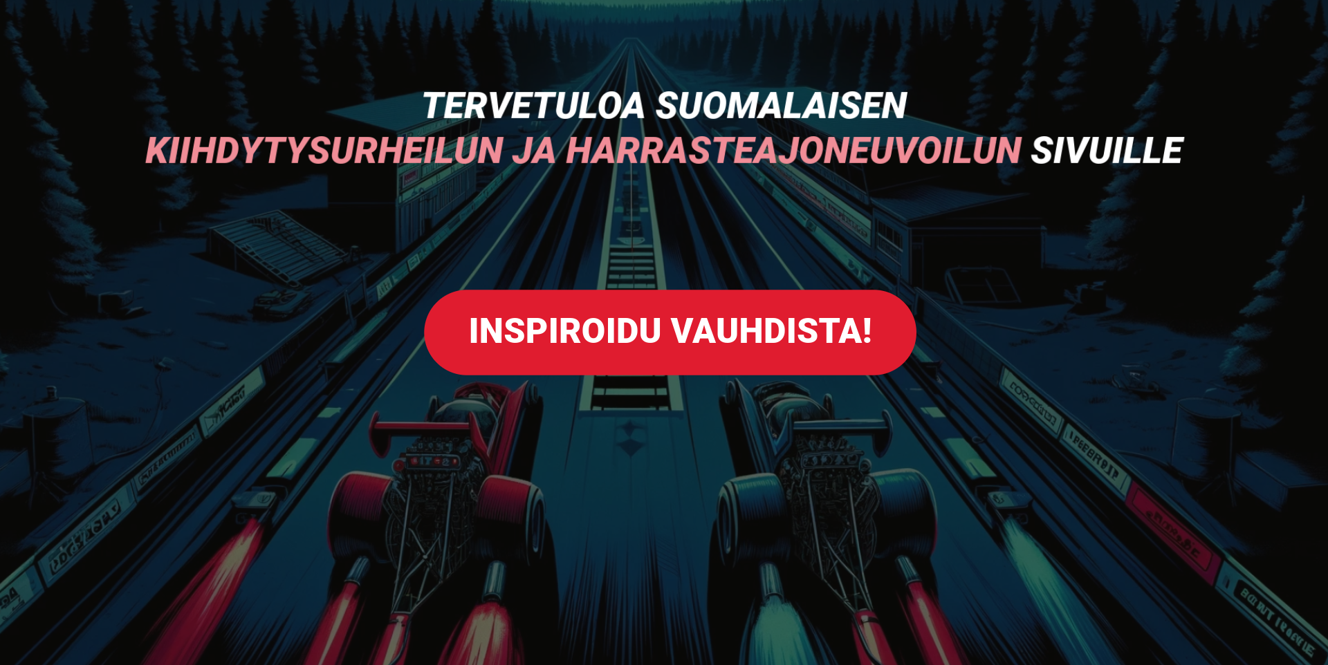 Sarjakuvamainen kuva kahdesta kiihdytysautosta